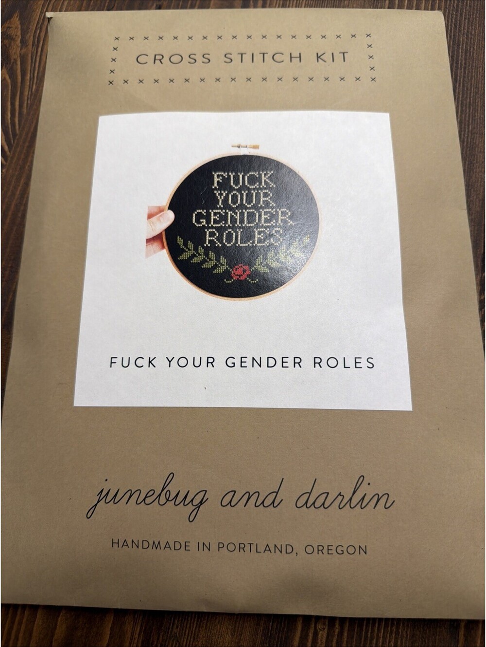 Junebug And darlin F Your Gender Roles Cross Stitch Kit Rare